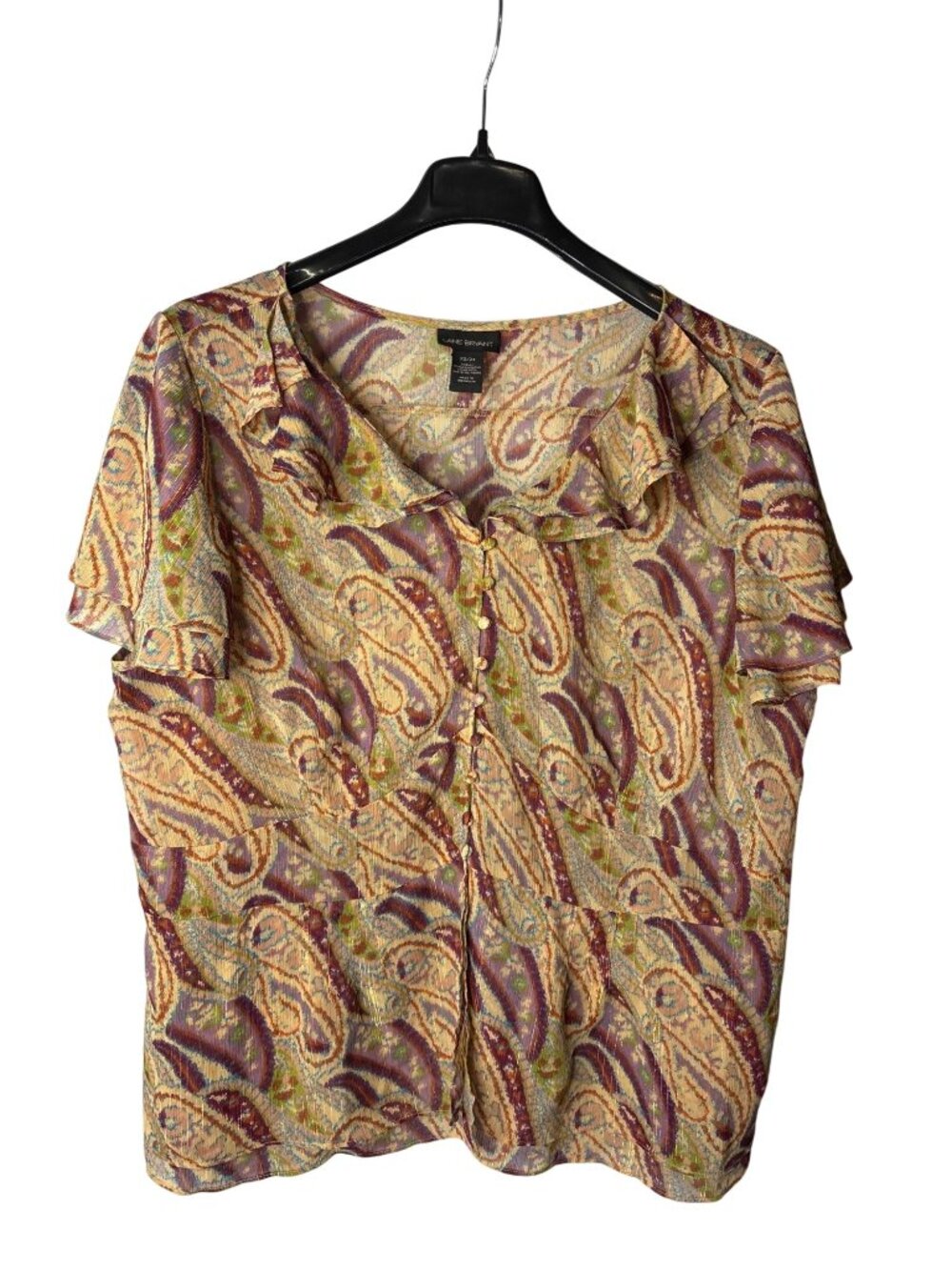 Lane Bryant Plus Size Sheer Blouse Top Size 22/24 Abstract Paisley Metallic Y2K